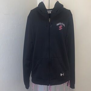 -Under Armour Black Zip-Up Hoodie with Santa Clara Logo- Medium
